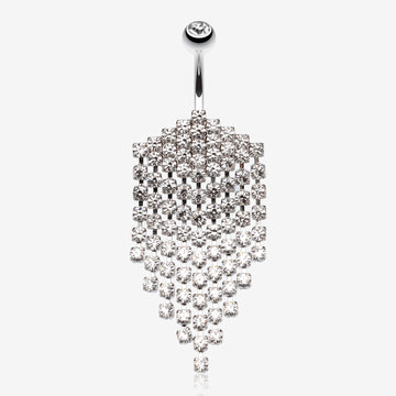 Shimmering Chandelier Drape Belly Ring-Clear Gem